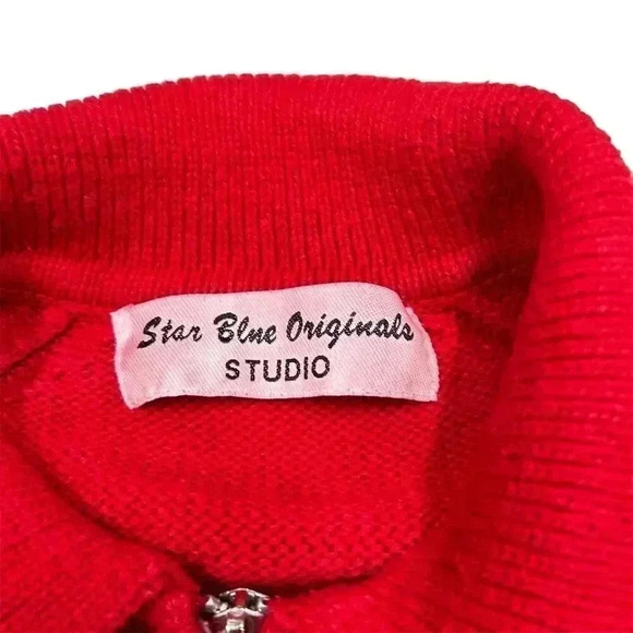 Vintage Star Blue Women's Christmas Cardigan Sweater Red Size L - Picture 5 of 6